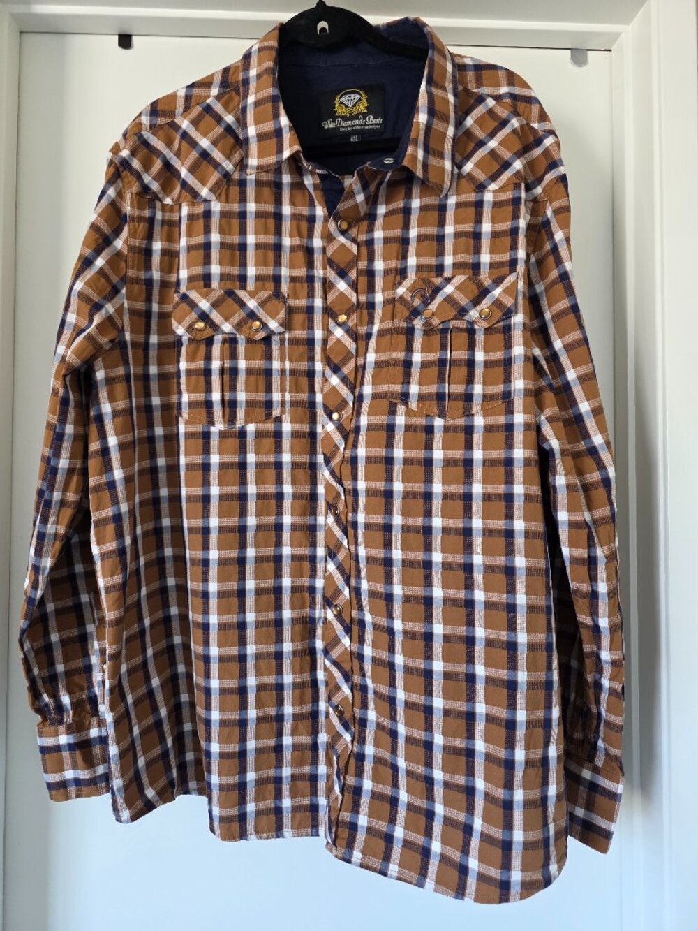White Diamonds Boots Western Brown Plaid Pearl Snap Shirt Men's 4XL 3XL Cotton